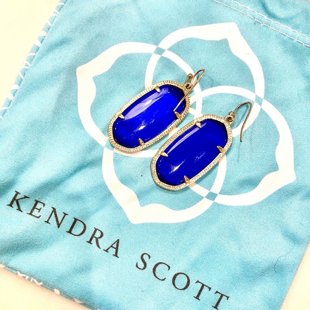 Kendra Scott Elle Earrings Cobalt Blue and Gold NWOT